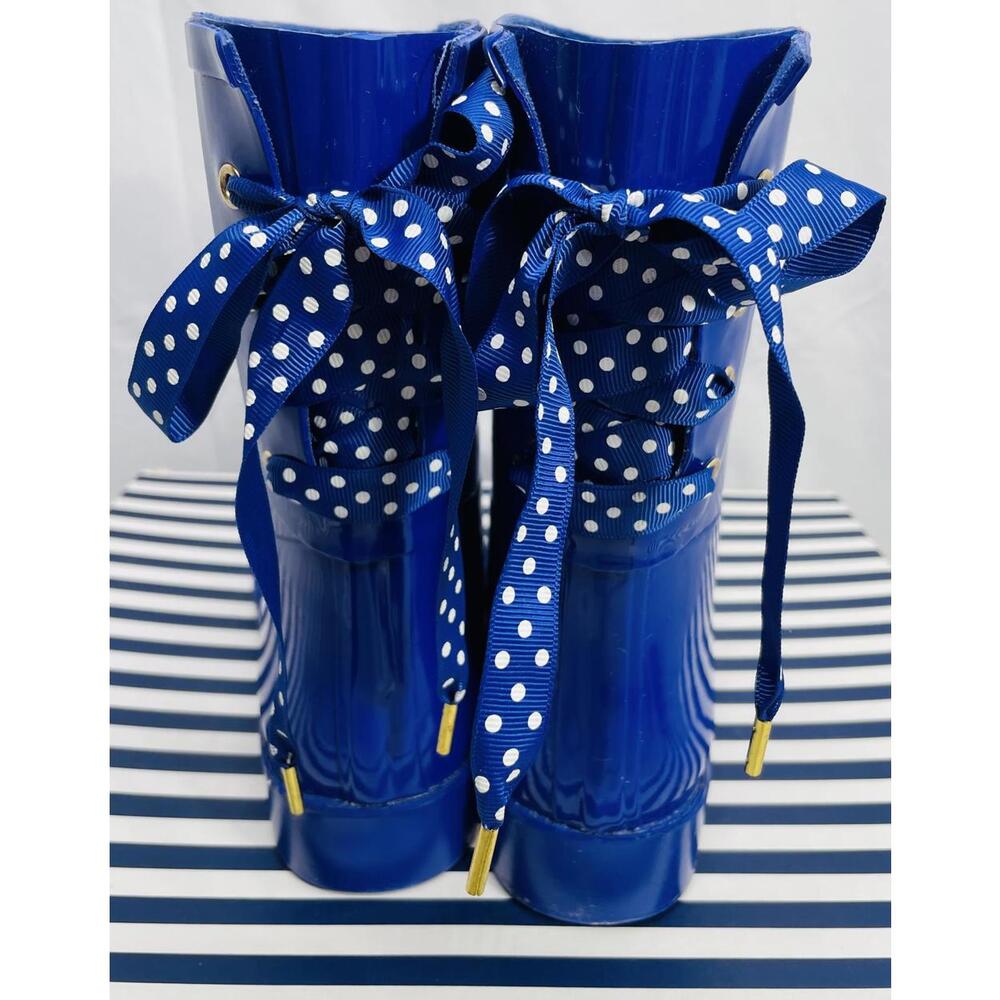 Crown & Ivy Gloss Blue Rubber Rain Boots with Polka Dot Ties LT WEAR Womens 8M - Picture 4 of 5
